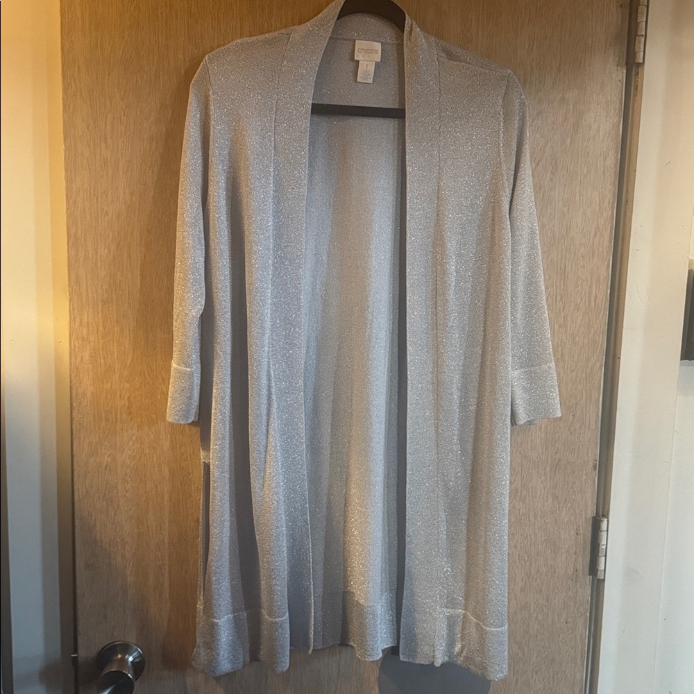 Chico's Metallic Silver Knit Cardigan